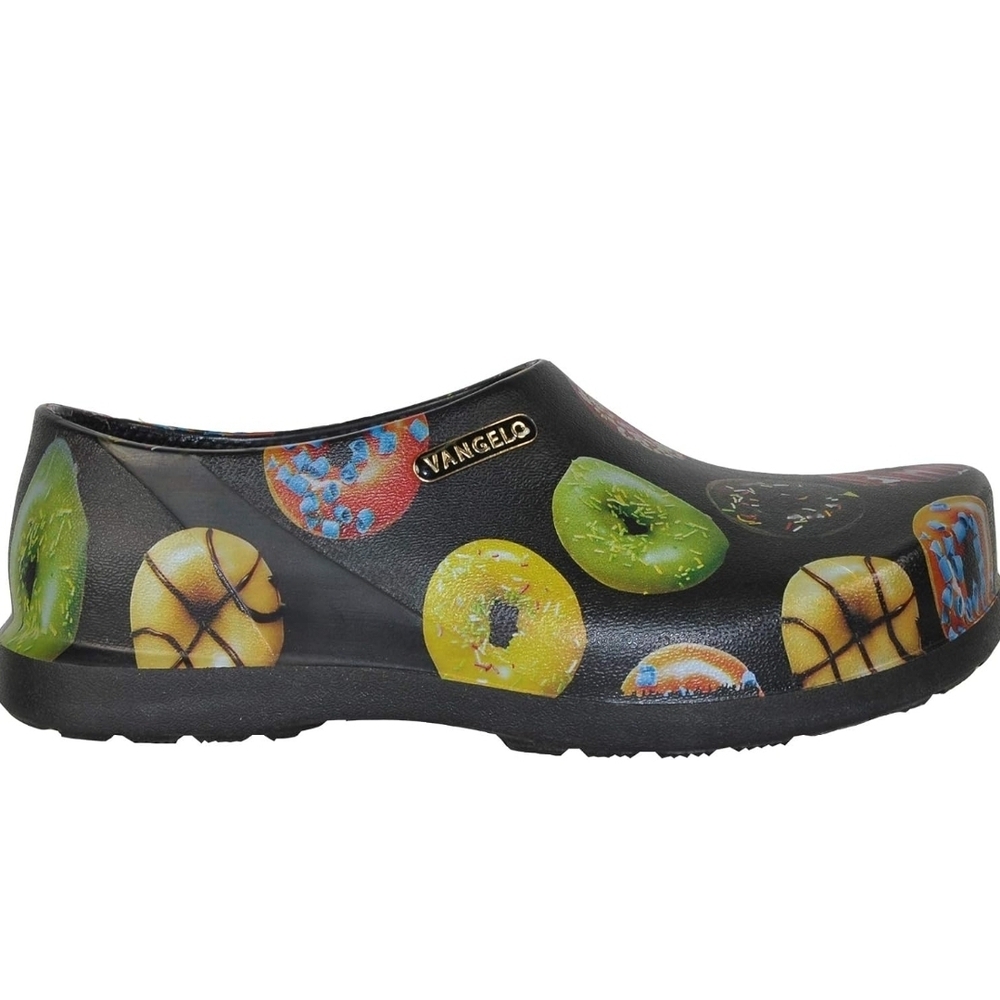 Vamgelo Men's Black Donut-Print Professional Slip-On Clog - With ORTHOLITE